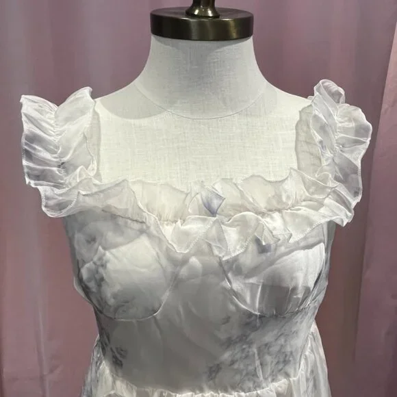 Romantic White Floral Ruffle Midi Dress Cottagecore - Picture 5 of 7